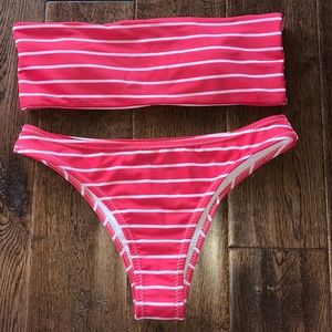 Red strapless bikini